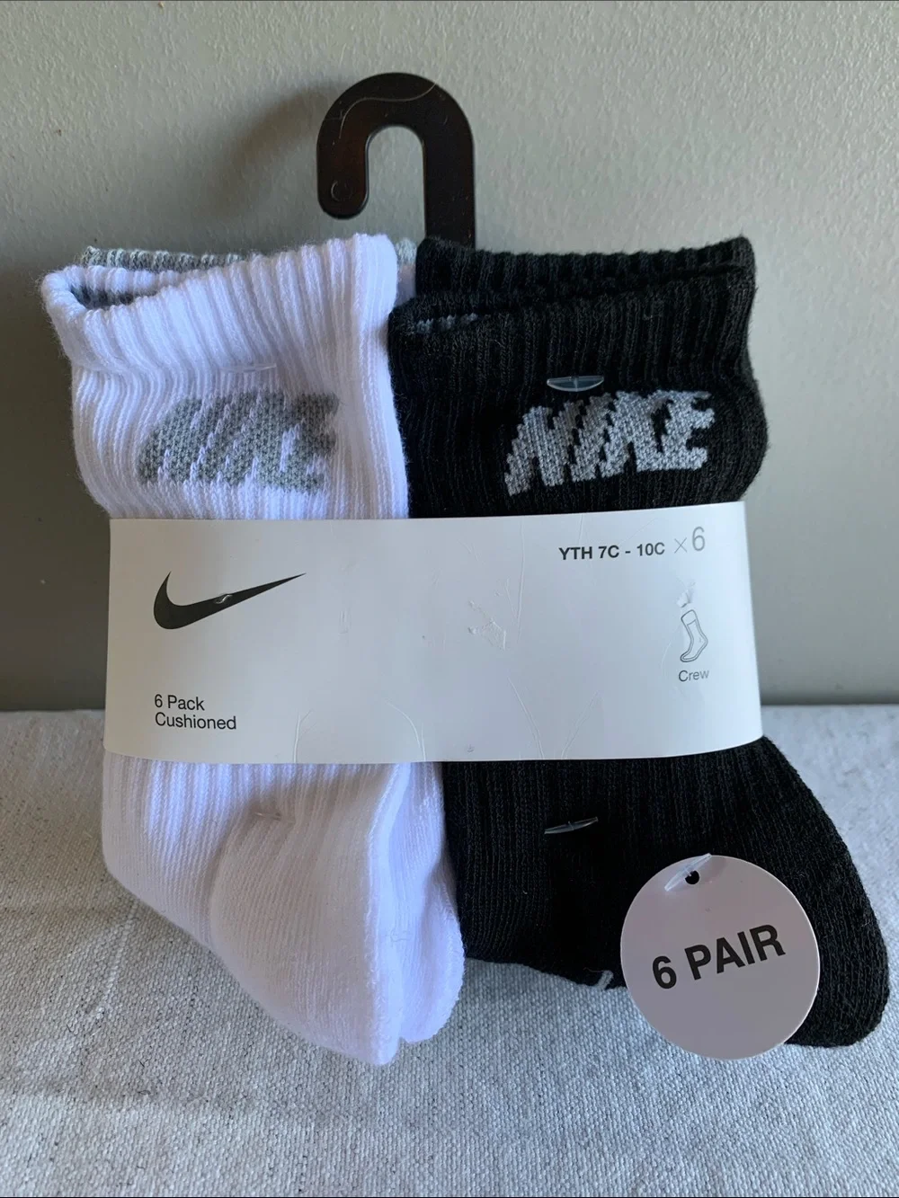 Nike 6-Pack Youth Crew Socks - Black & White